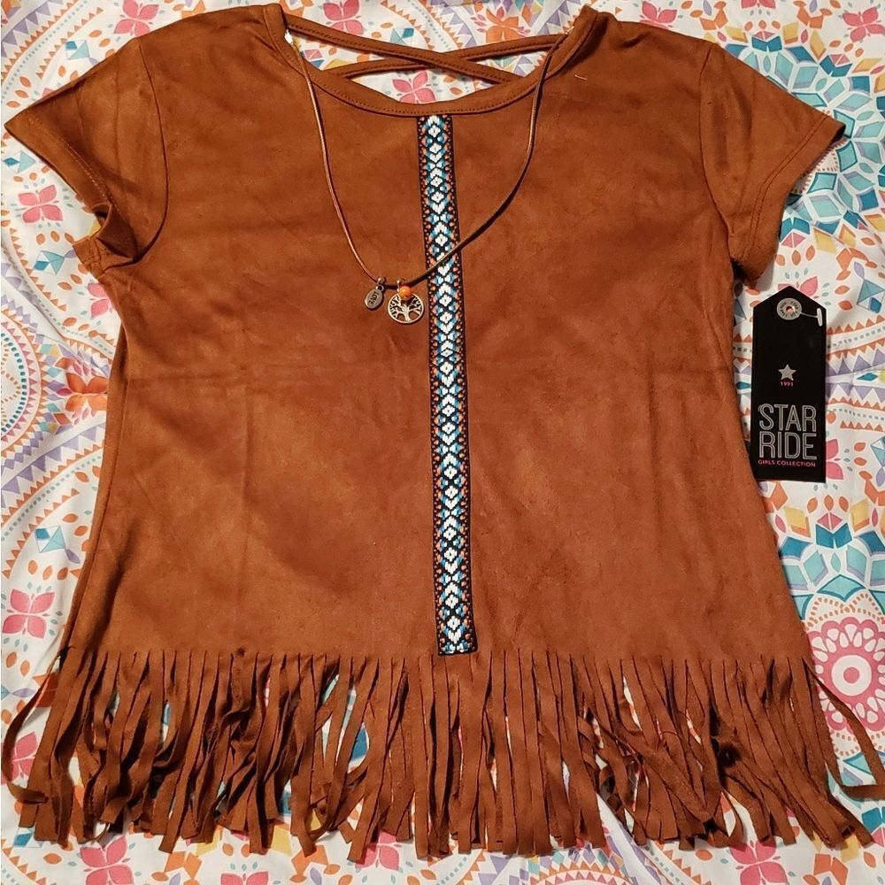 NWT Star Ride Girls Top with Attached Necklace